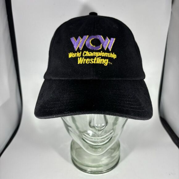 Vintage WCW World Championship Wrestling Embroidered‎ Spellout Strapback Hat Cap - Picture 1 of 7